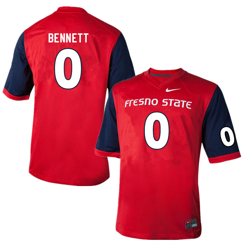 Men #0 Evan Bennett Fresno State Bulldogs College Football Jerseys Sale-Red